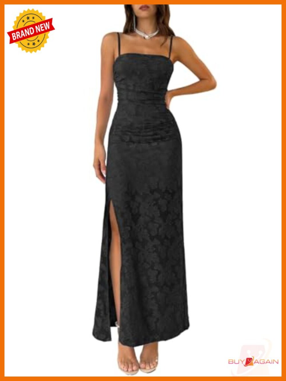 MITILLY Floral Bodycon Maxi Dress Slit Spaghetti Strap Wedding Guest Formal